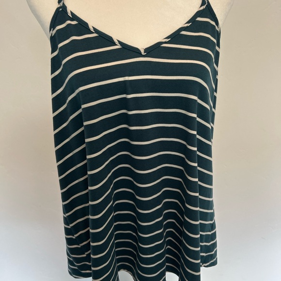 Paper Moon Striped Tank Top Green Sleeveless Cami Criss Cross Back - Picture 1 of 4